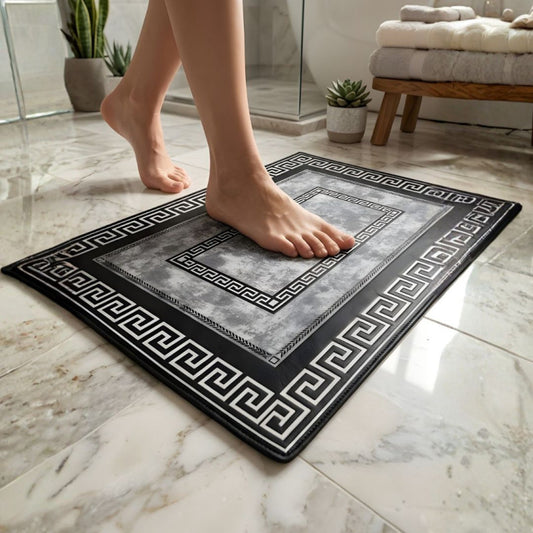 Majestic Greek Key Nappa Leather Bath Mat Non Slip Rubber Mat