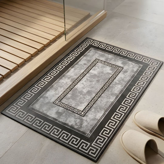 Majestic Greek Key Nappa Leather Bath Mat Non Slip Rubber Mat