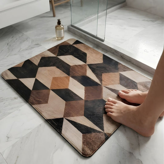 3D Illusion Geometric Cube Nappa Leather Bath Mat