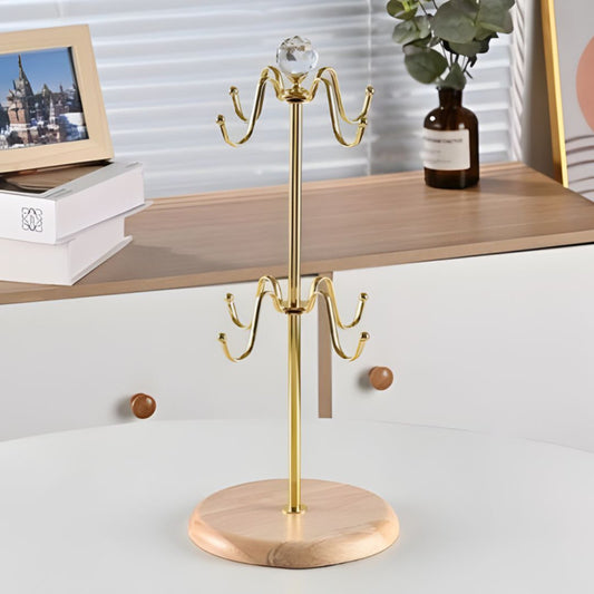 Mug Holder Golden Frame with Wooden Stand