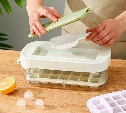 Press Ice Mold with Lid & Spoon Ice Cube Maker Tray