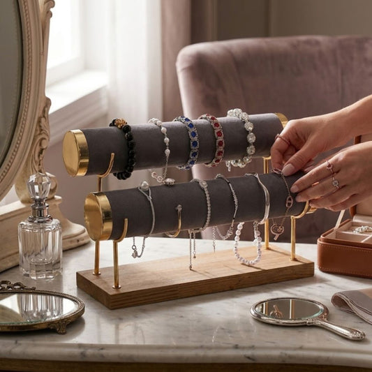 2 Layer Velvet Jewellery Display Stand Necklace & Bracelet Organizer