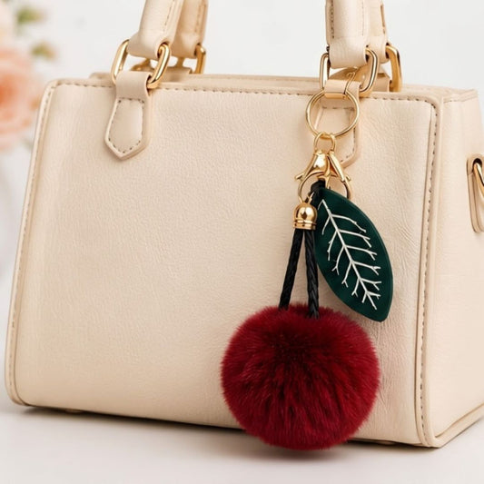 Cherry Style Fur Keychain Cute Fluffy Key Ring