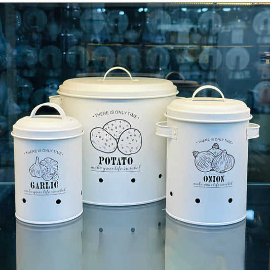White Metal Vegetable Storage Canister Set (3PCS Set)