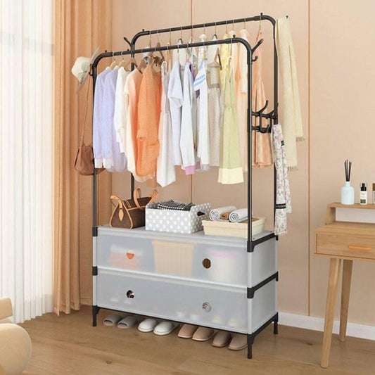 Double Pole Clothes Rack Garment Organizer with Shoe Storage