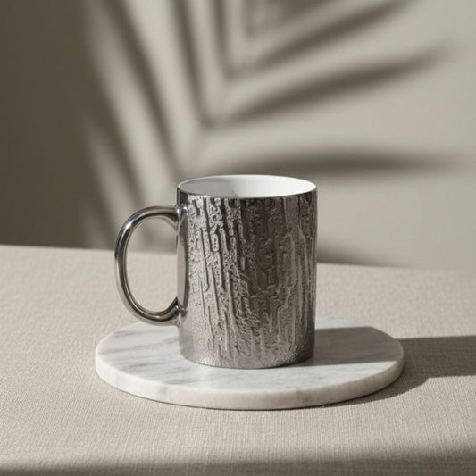 Luxurious Textured Silver Mug Set with Gift Box Big Size