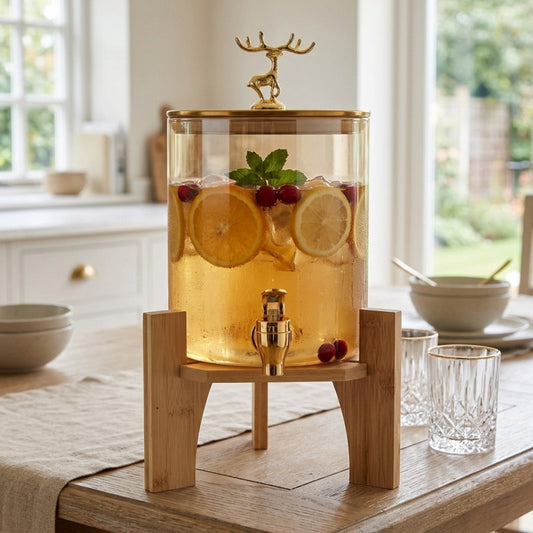 Glass Beverage Dispenser with Bamboo Stand 2.6 Liter