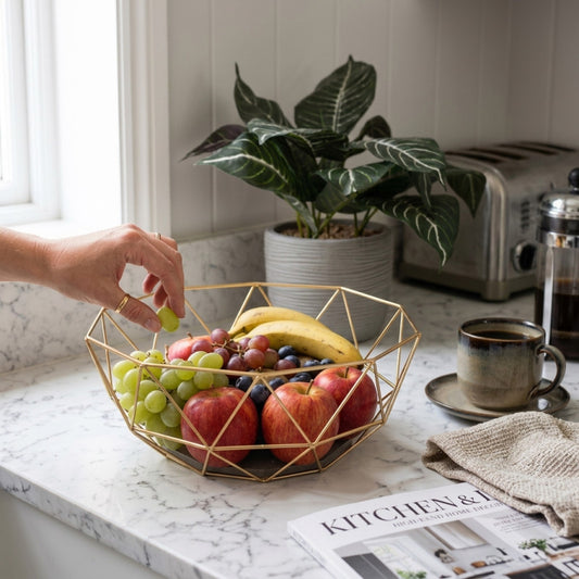 Modern Geometric Gold Wire Fruit Bowl