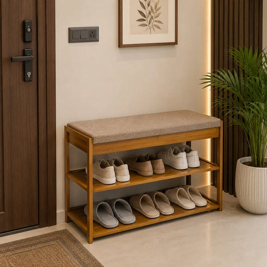 Wooden Shoe Rack With Sitting Bench