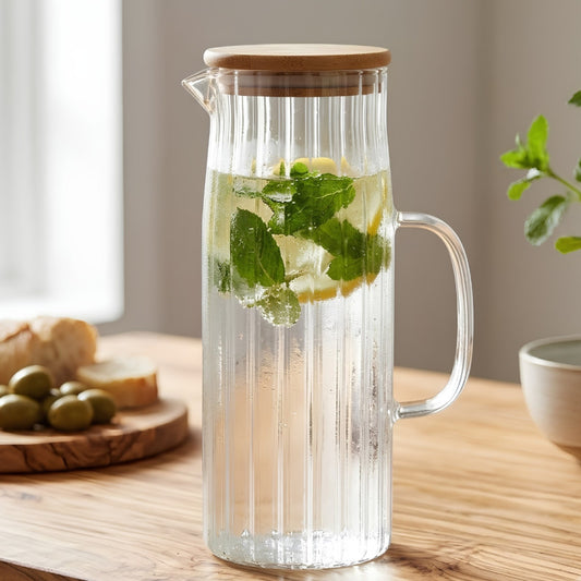 1.1L Borosilicate Glass Pitcher With Bamboo Lid
