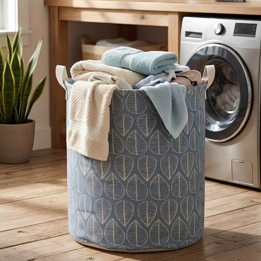Foldable Laundry Basket Blue Leaf