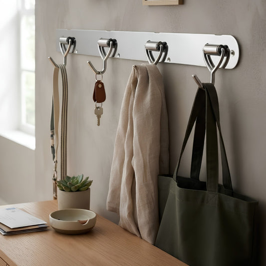 Stainless Steel Wall Rail Bar with Hooks for Kitchen Bathroom and Home Storage