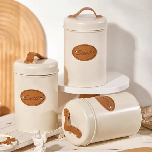 3pcs Metal Coffee Tea Sugar Storage Containers with Bamboo Lids Sealed Kitchen Canisters