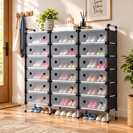 6 Layer Triple Row Shoe Rack