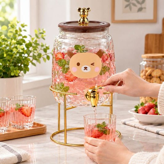 3.2L Glass Water Dispenser with Golden Metal Stand - Homazing