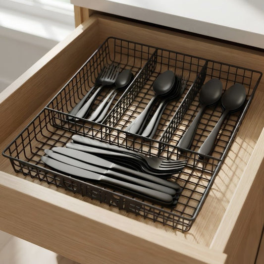 4 Compartment Metal Cutlery Tray Organiser for Kitchen Drawer Storage - Homazing