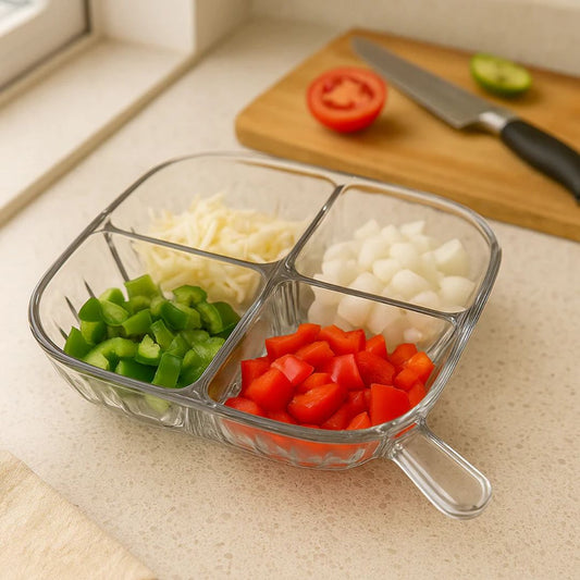 4 Section Acrylic Serving Plate With Handle