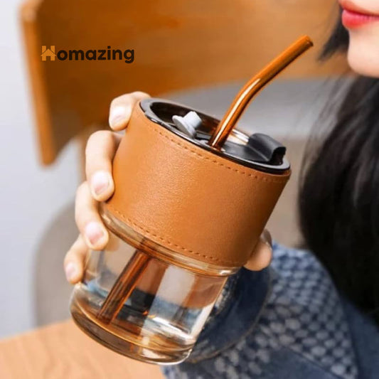 Glass Coffee Mug with Straw