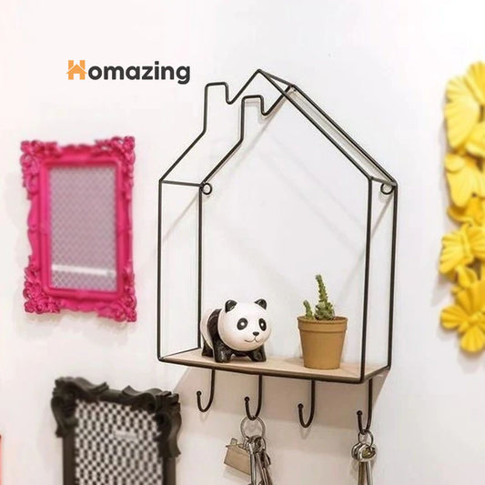 Hut Style Wall Shelf With Hooks-A