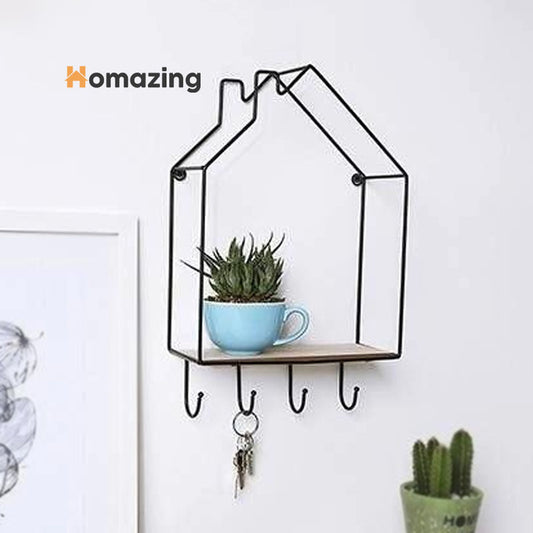 Hut Style Wall Shelf With Hooks-A