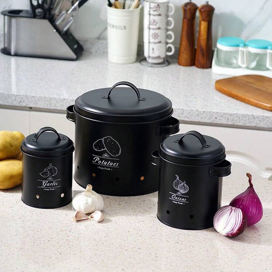 Black Metal Vegetable Storage Canister Set (3PCS Set)