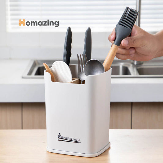 Utensil Cutlery Holder With Wood Partition