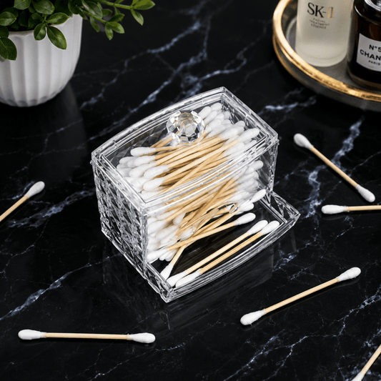 Acrylic Cotton Swab Organizer Box Transparent Cosmetic Storage - Homazing