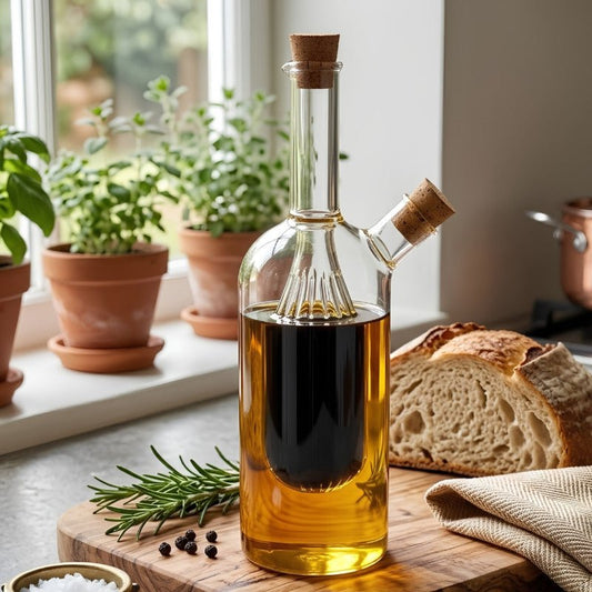 Borosilicate Oil Glass Bottle With Double Spout And Cork - Homazing