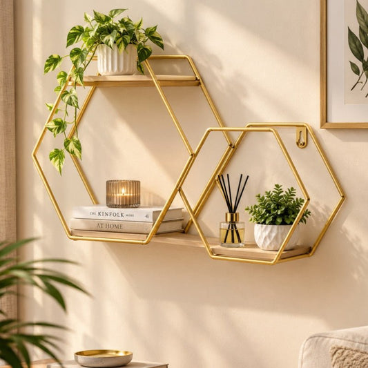 Double Layer Nordic Hexagon Wall Shelf - Homazing