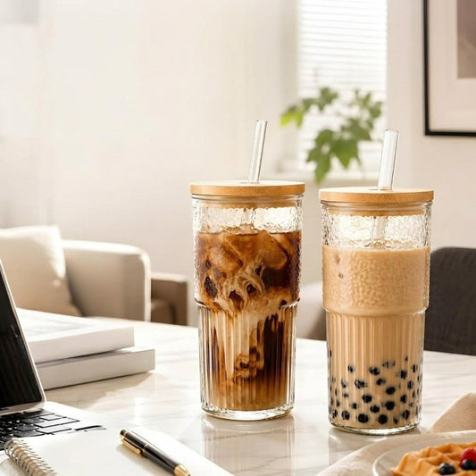 Glass Tumbler with Bamboo Lid & Straw 500 ML - Homazing