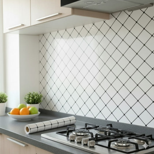 Marble Adhesive Sheet Black And White Diagonal Pattern Design