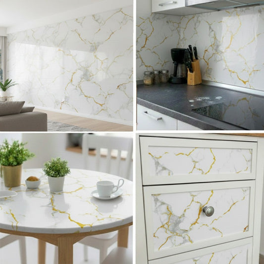 Marble Adhesive Sheet Gold Veined Design