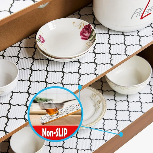 Anti-Slip Drawer PVC Sheet Roll Black & White Geometric Pattern