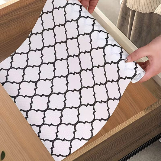 Anti-Slip Drawer PVC Sheet Roll Black & White Geometric Pattern