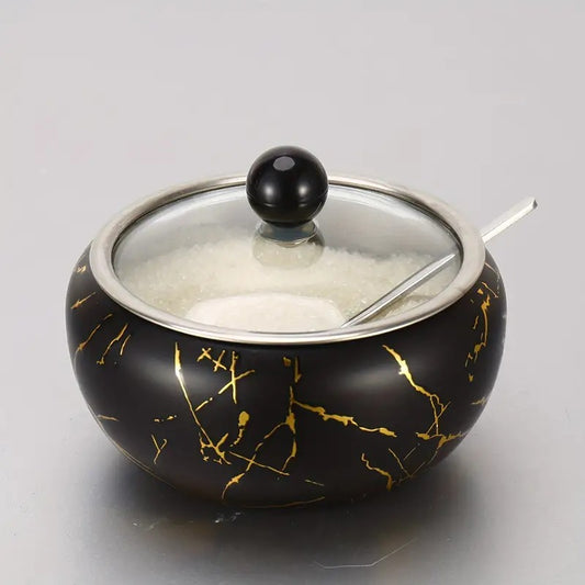 Sugar Pot Steel with Glass Lid Kitchen Storage Container
