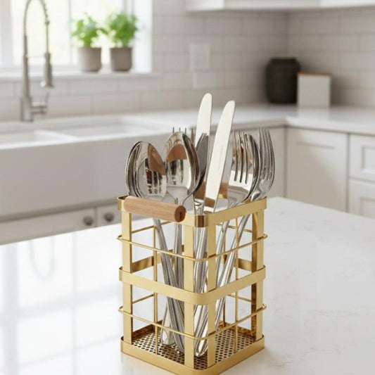 Luxury Golden Spoon Holder with Wooden Handle