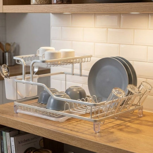 Plate Rack Aluminium Rustproof Dish Rack with Drain Board & Utensil Holder