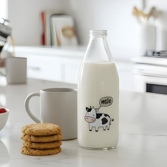Cow Milk Bottle with White Cap Durable Drink Bottle