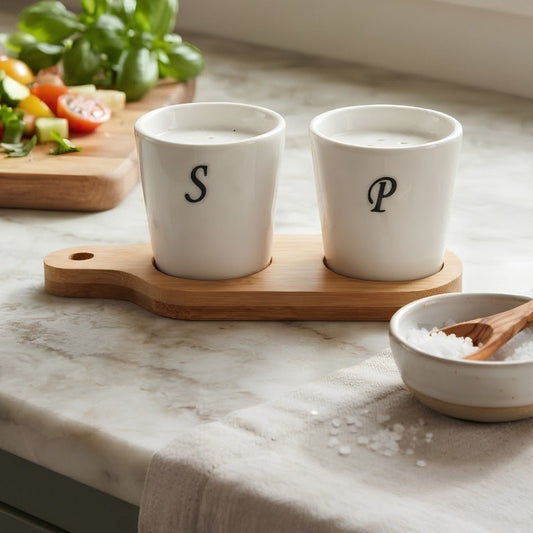 Luxury Ceramic Salt & Pepper Set With Bamboo Stand - Homazing