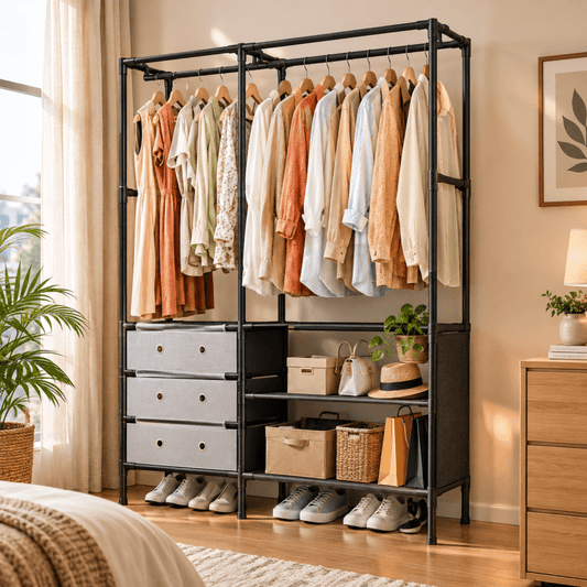 Multi Tier Clothing Rack with Drawers and Shoe Storage Organizer for Home and Bedroom - Homazing