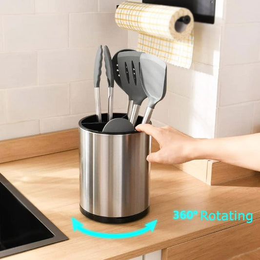 Rotating Kitchen Utensil Holder Stainless Steel