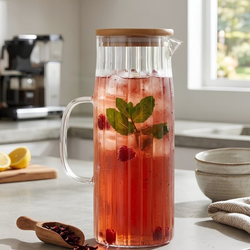 1.1L Borosilicate Glass Pitcher With Bamboo Lid - Homazing