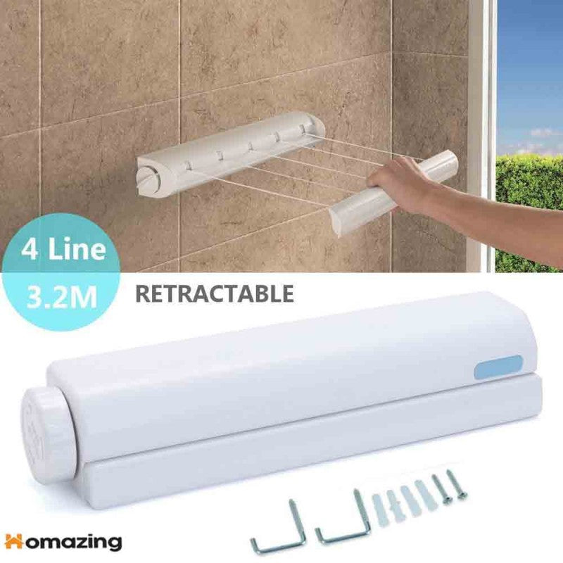 Wall Mounted 4-Line Retractable Clothesline Rope 3.2M – Homazing