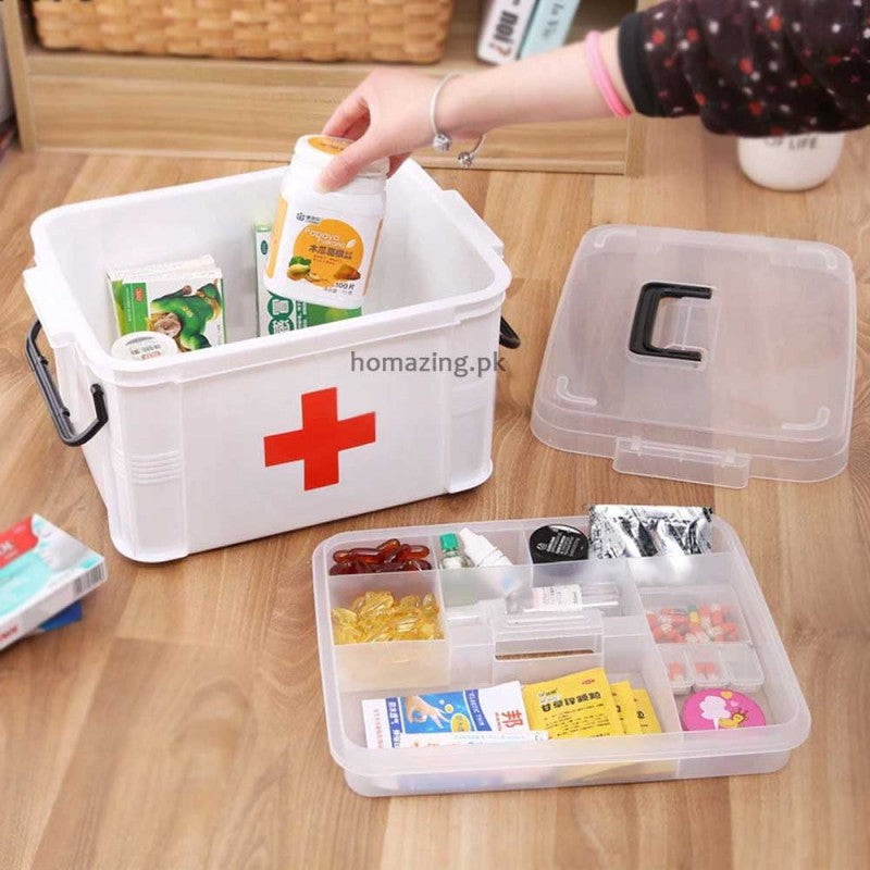 First Aid Medicine Storage Box Two Layers