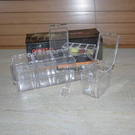 Transparent 4 Unit Spice Jar Set With Spoons