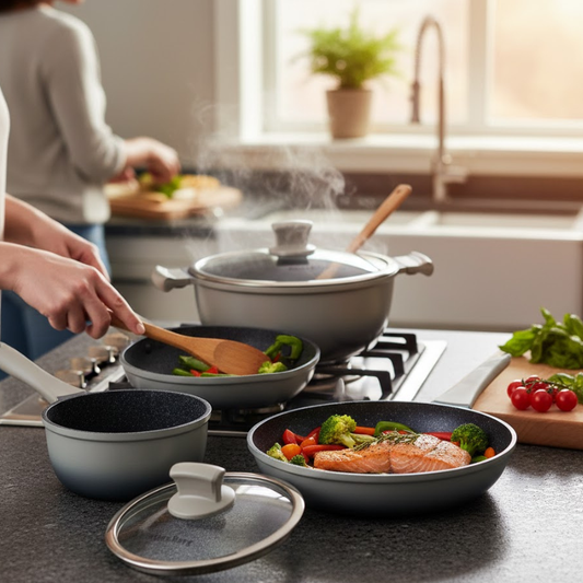 GV369 12-Piece Black Granite Cookware Set — Non-Stick Pots & Pans