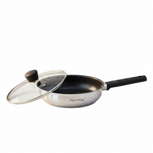 Alpenberg 22Stainless Steel Fry Pan with Glass Lid — Non-Stick Cookware