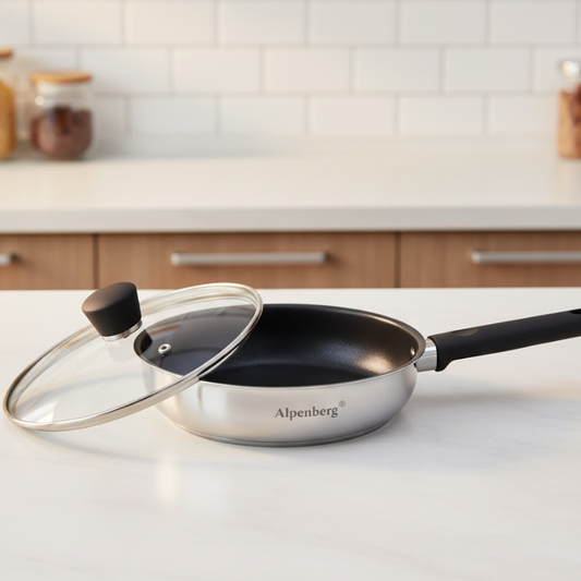 Alpenberg 22Stainless Steel Fry Pan with Glass Lid — Non-Stick Cookware