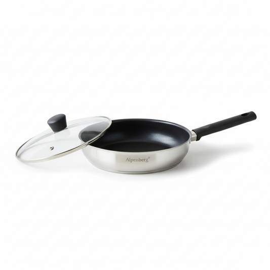 Alpenberg 24cm Stainless Steel Fry Pan with Glass Lid — Non-Stick Cookware