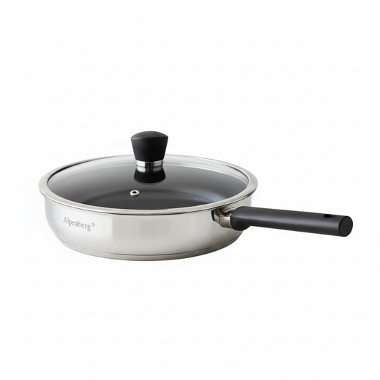 Alpenberg 26cm Stainless Steel Fry Pan with Glass Lid — Non-Stick Cookware